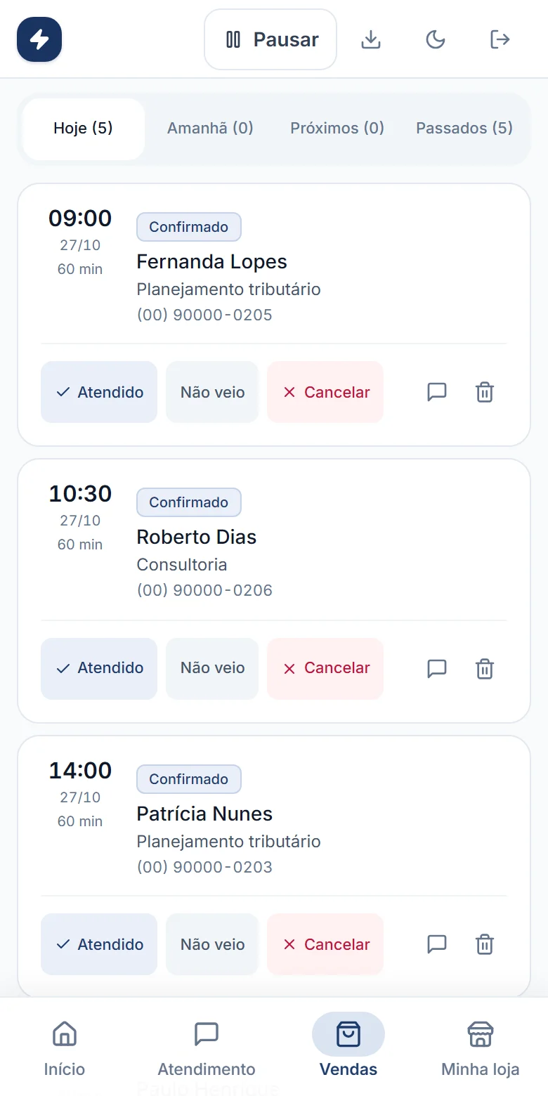 A Agenda de hoje do escritório, com as reuniões marcadas e a nova esperando você confirmar